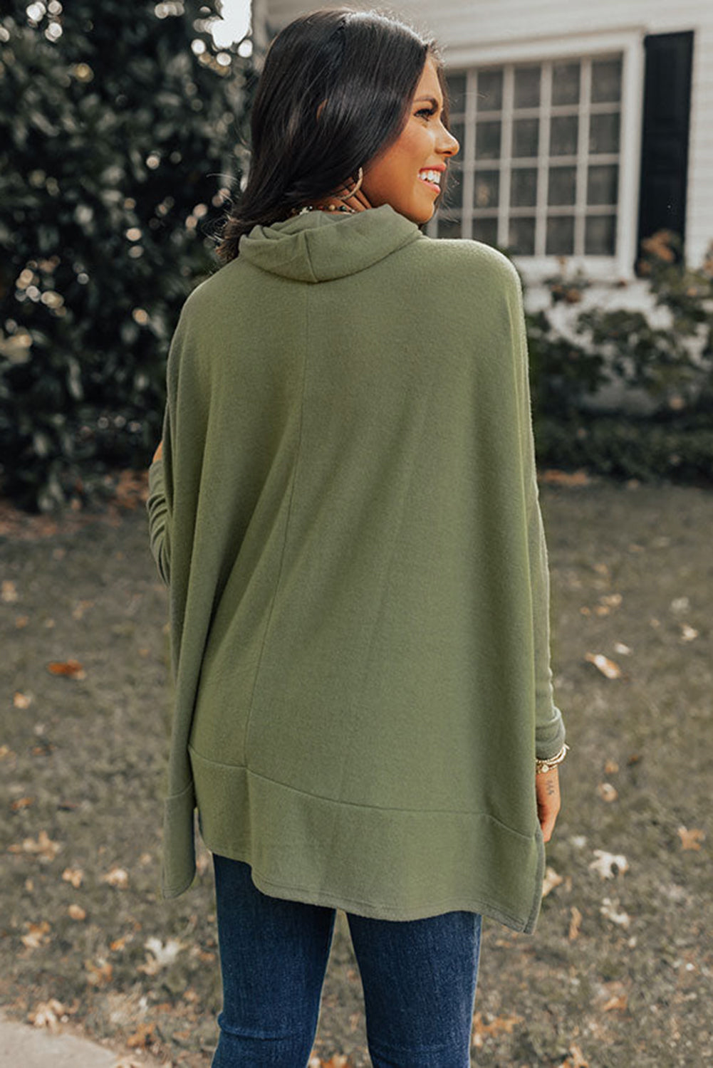 Cowl Neck Loose Fit Tunic Long Sleeve Top - Cowaa