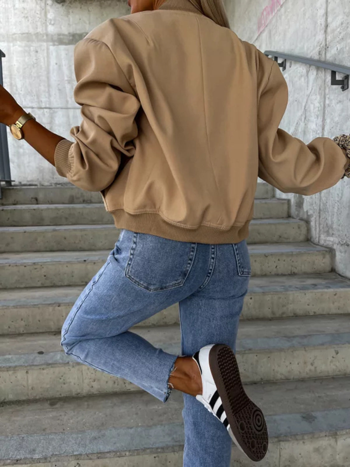 Baseball Collar Dropped Shoulder Jacket - Cowaa