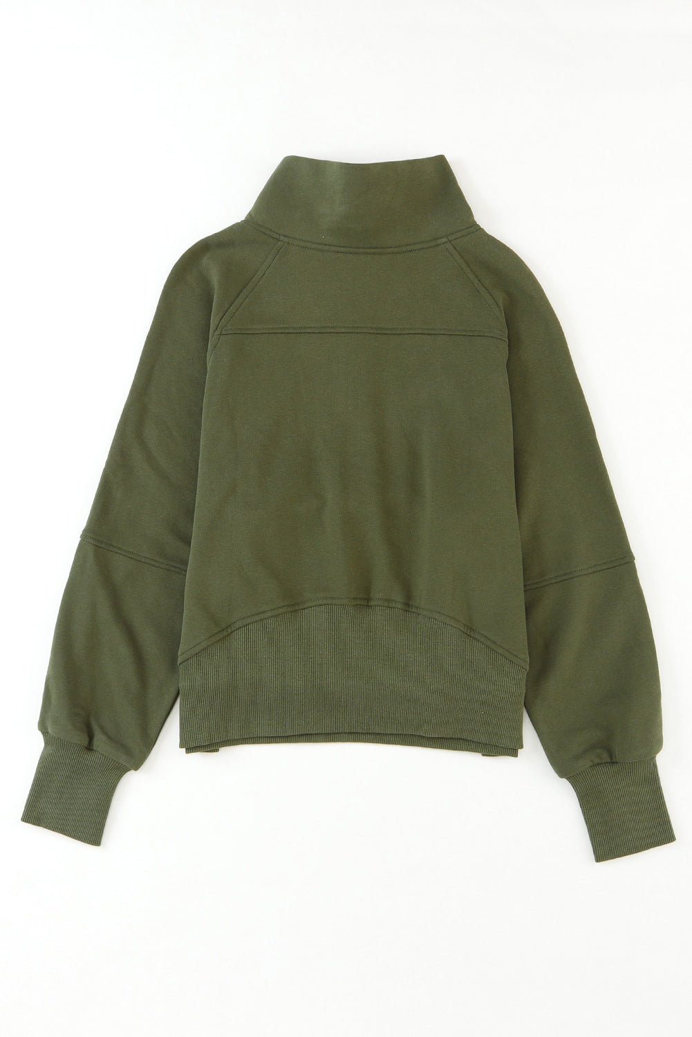 Brown Zip Up Stand Collar Thumbhole Sleeve Sweatshirt - Cowaa