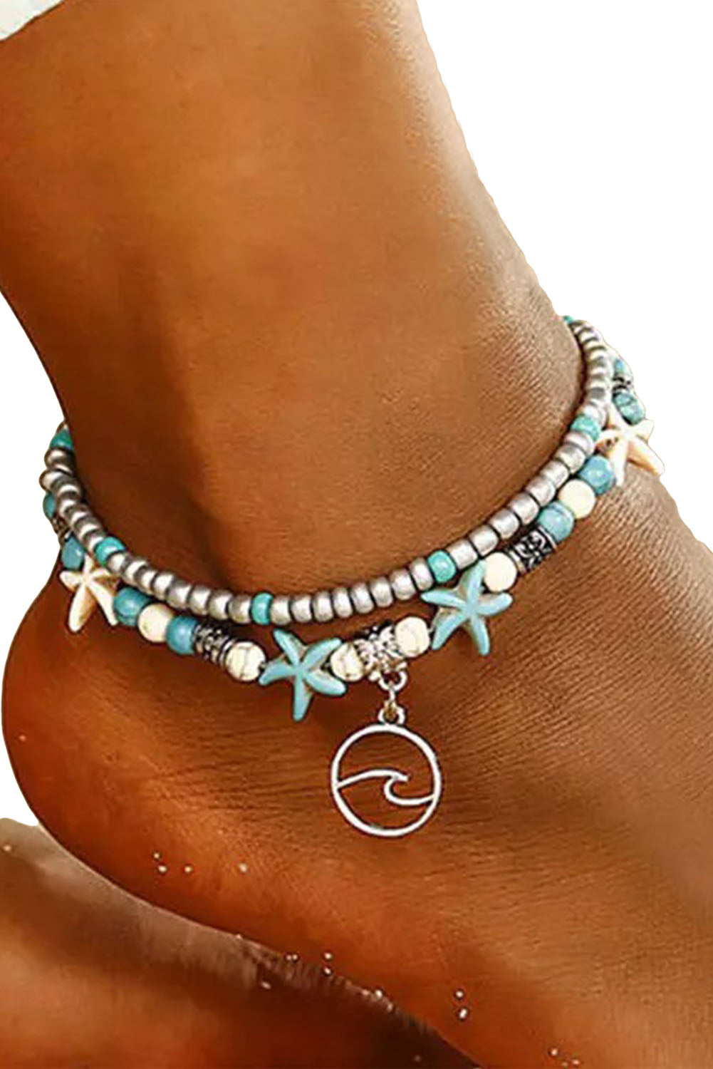 Sky Blue Beach Double Anklet - Cowaa