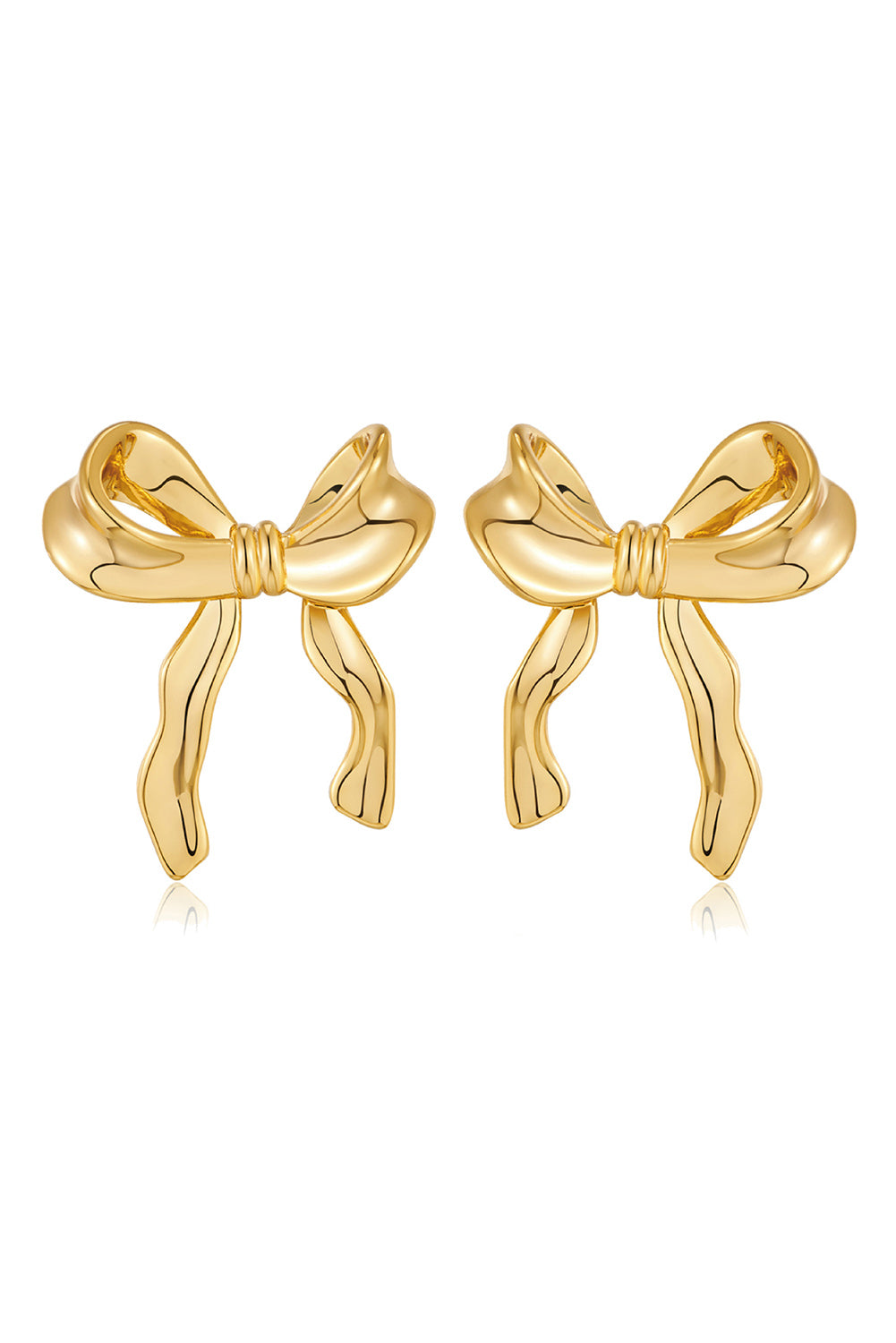 Gold Elegant Ribbon Bow Shape Stud Earrings - Cowaa
