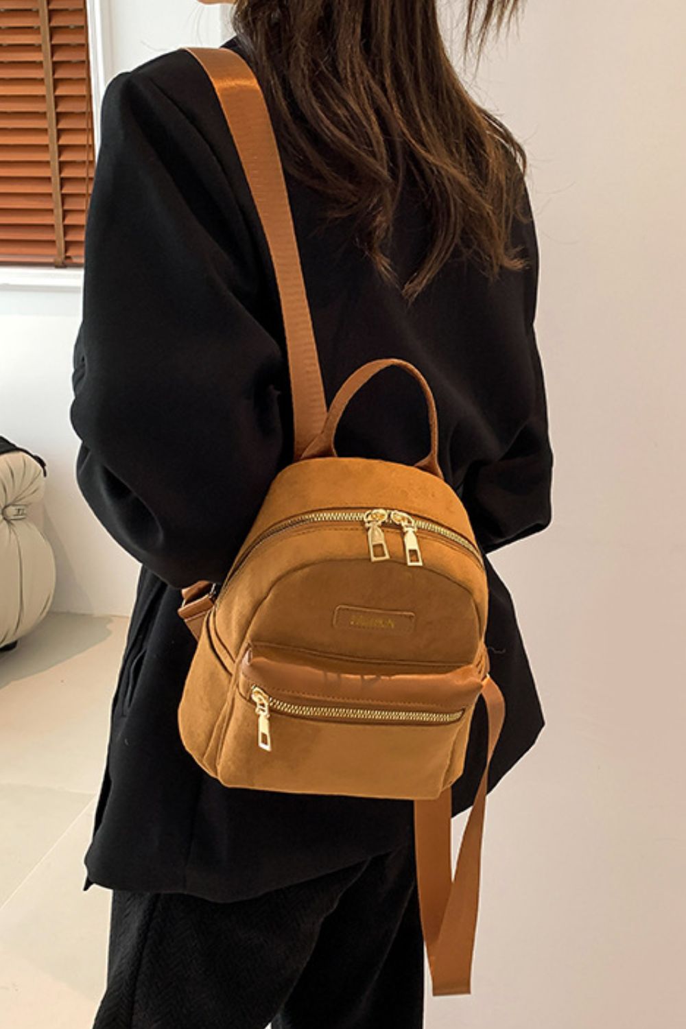 Suede Adjustable Strap Backpack Bag - Cowaa