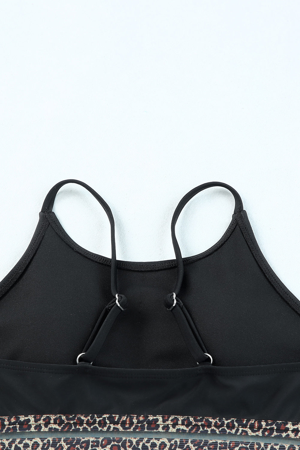 Black Leopard Print Spaghetti Strap Padded Wireless Two Piece Swimsuit - Cowaa