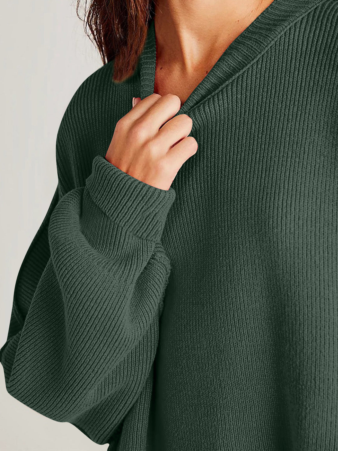 Double Take Side Slit Round Neck Long Sleeve Sweater - Cowaa