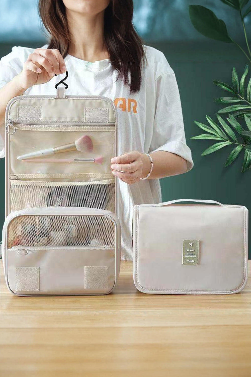 Apricot Multi-functional Make Up Organizer Travel Toiletry Bag - Cowaa