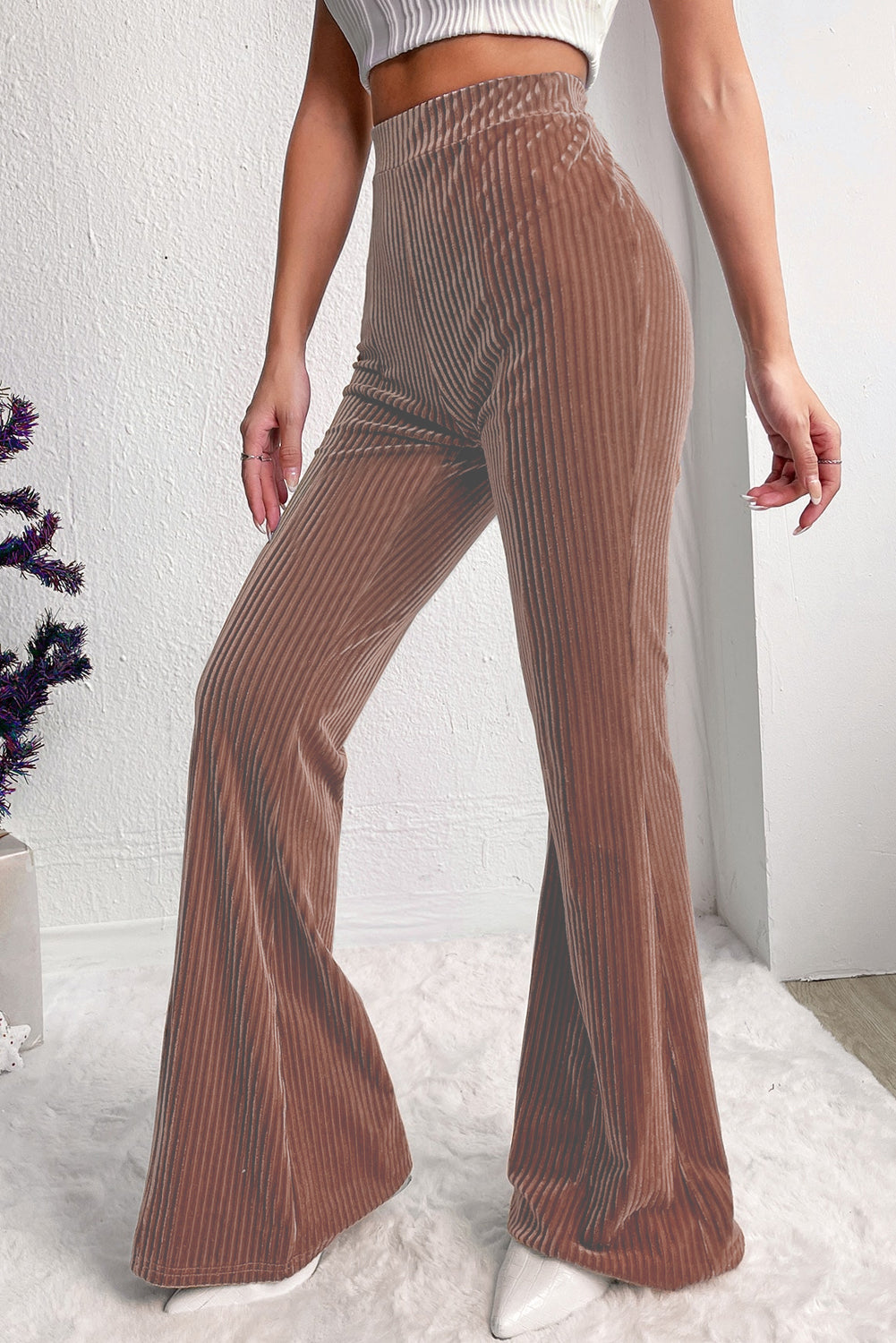 High Waist Corduroy Flare Pants - Cowaa
