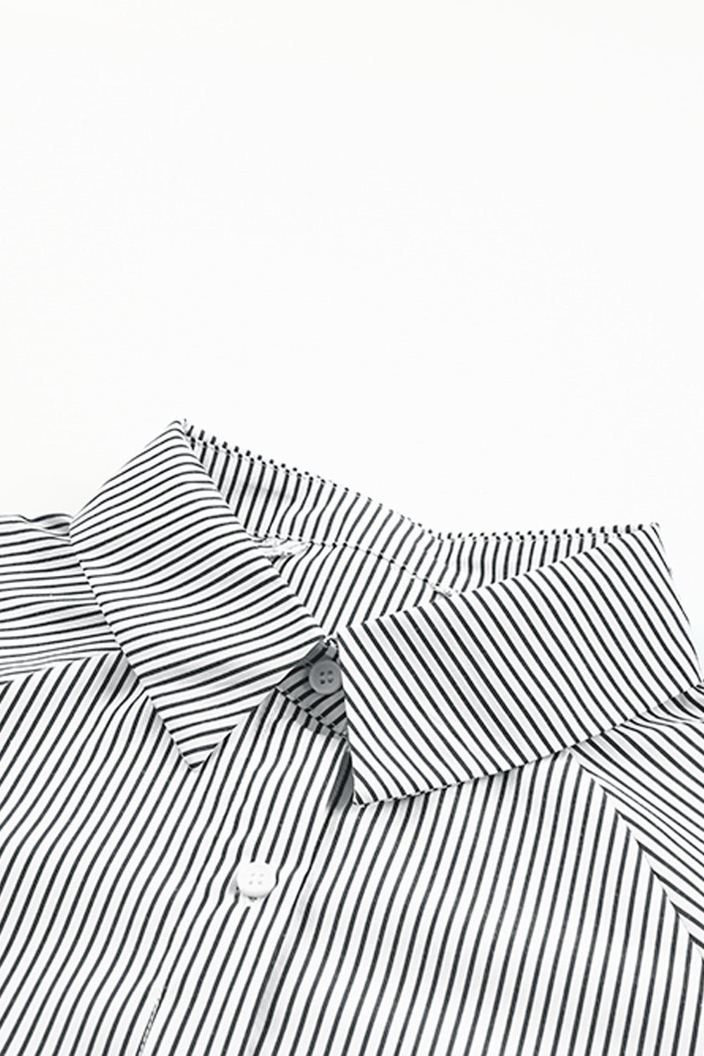 Black Striped Casual Shirred Cuffs Shirt - Cowaa