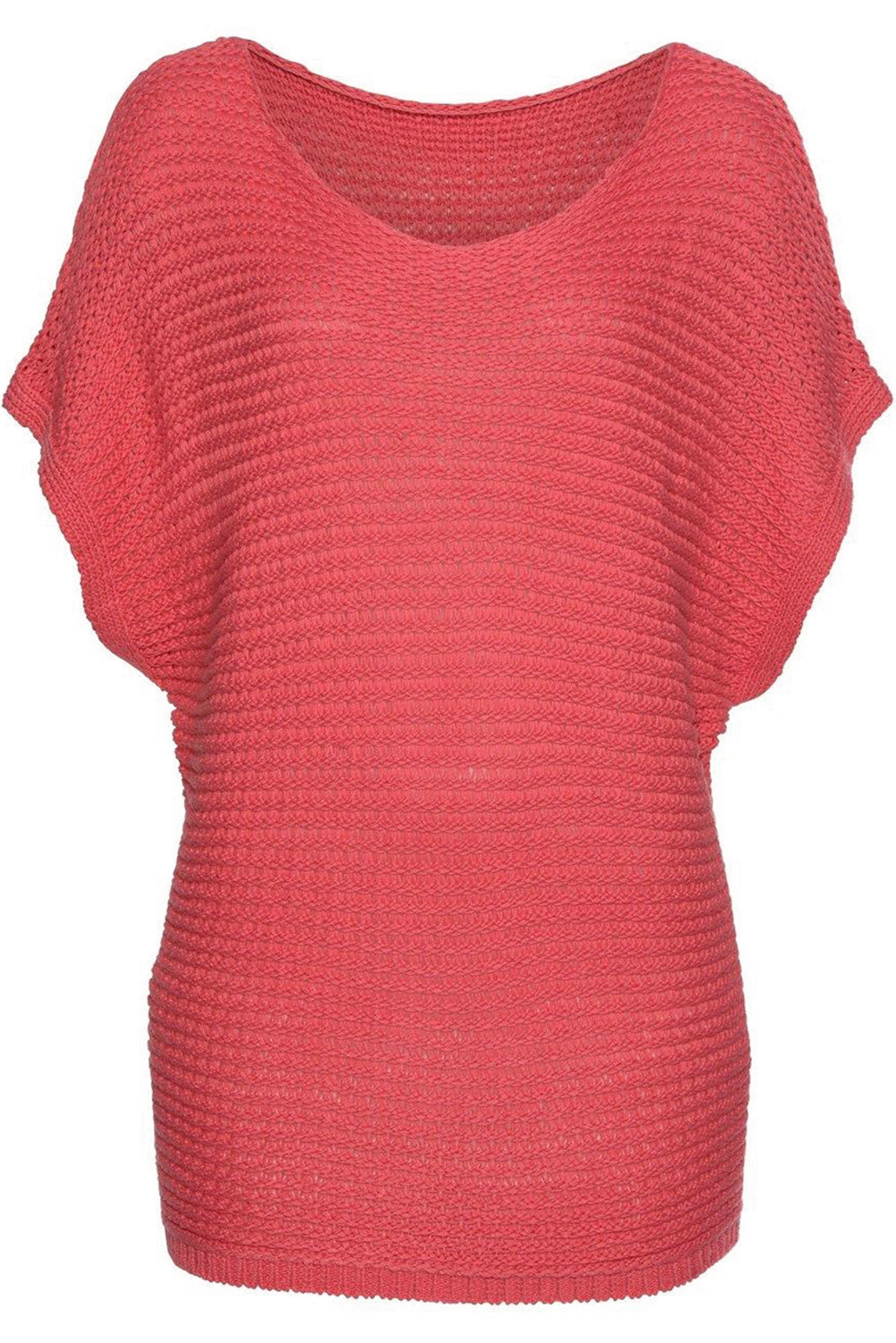 Pink Plain Knit Loose Batwing Sleeve Blouse - Cowaa