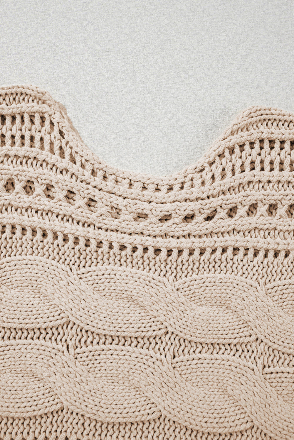 Beige Hollow-out Cable Knit Cropped Sweater