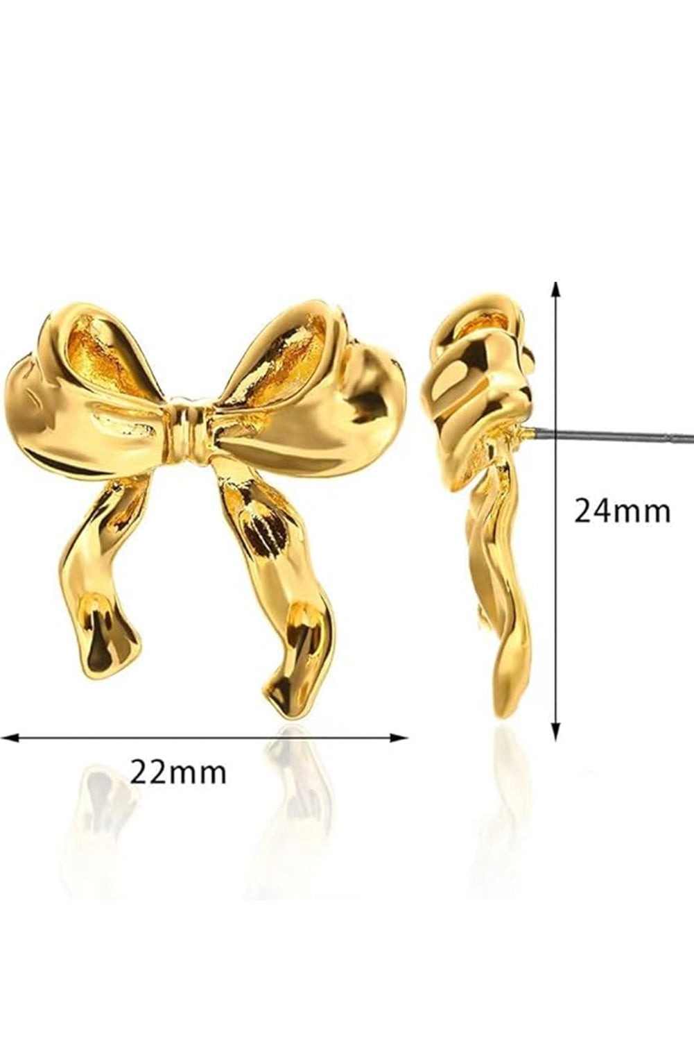 Gold Elegant Ribbon Bow Shape Stud Earrings - Cowaa