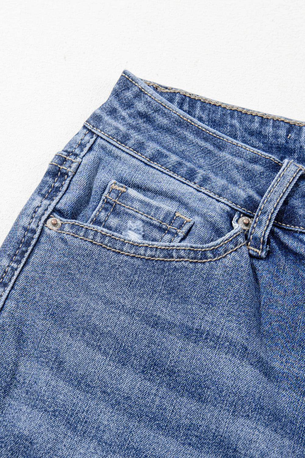 Dusk Blue High Rise Ripped Distressed Hem Flared Jeans - Cowaa