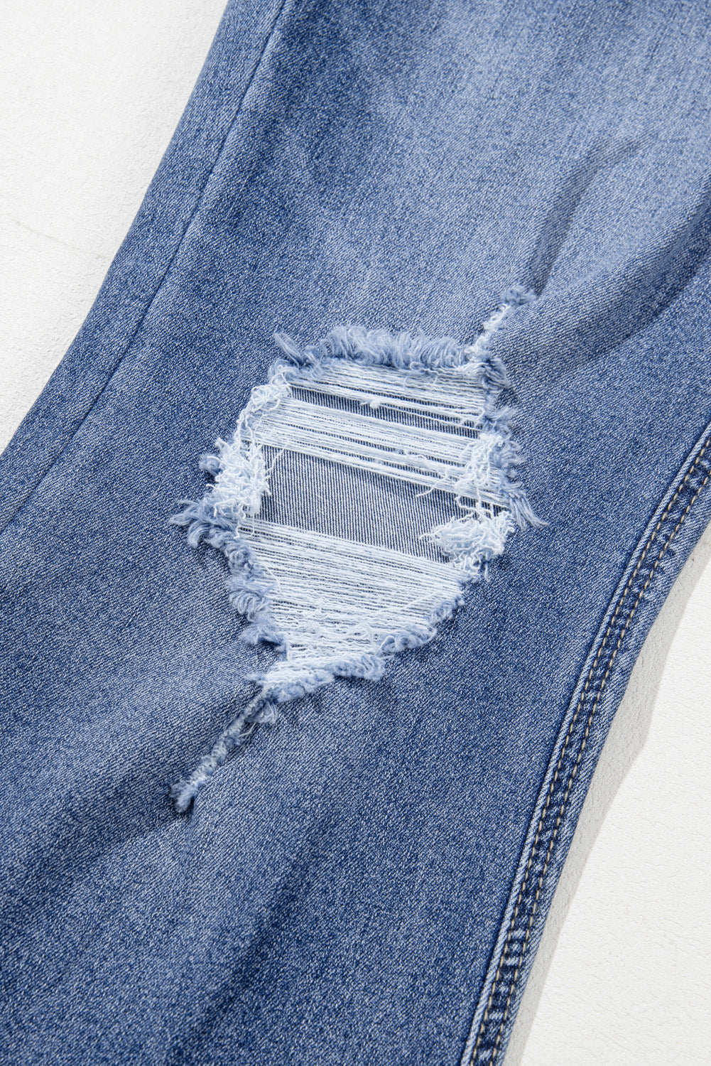 Dusk Blue High Rise Ripped Distressed Hem Flared Jeans - Cowaa