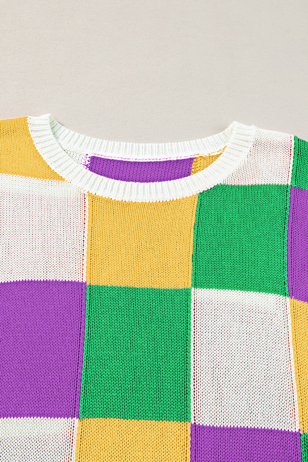 Fiery Red Checkered Color Block Cap Sleeve Knitted Top - Cowaa