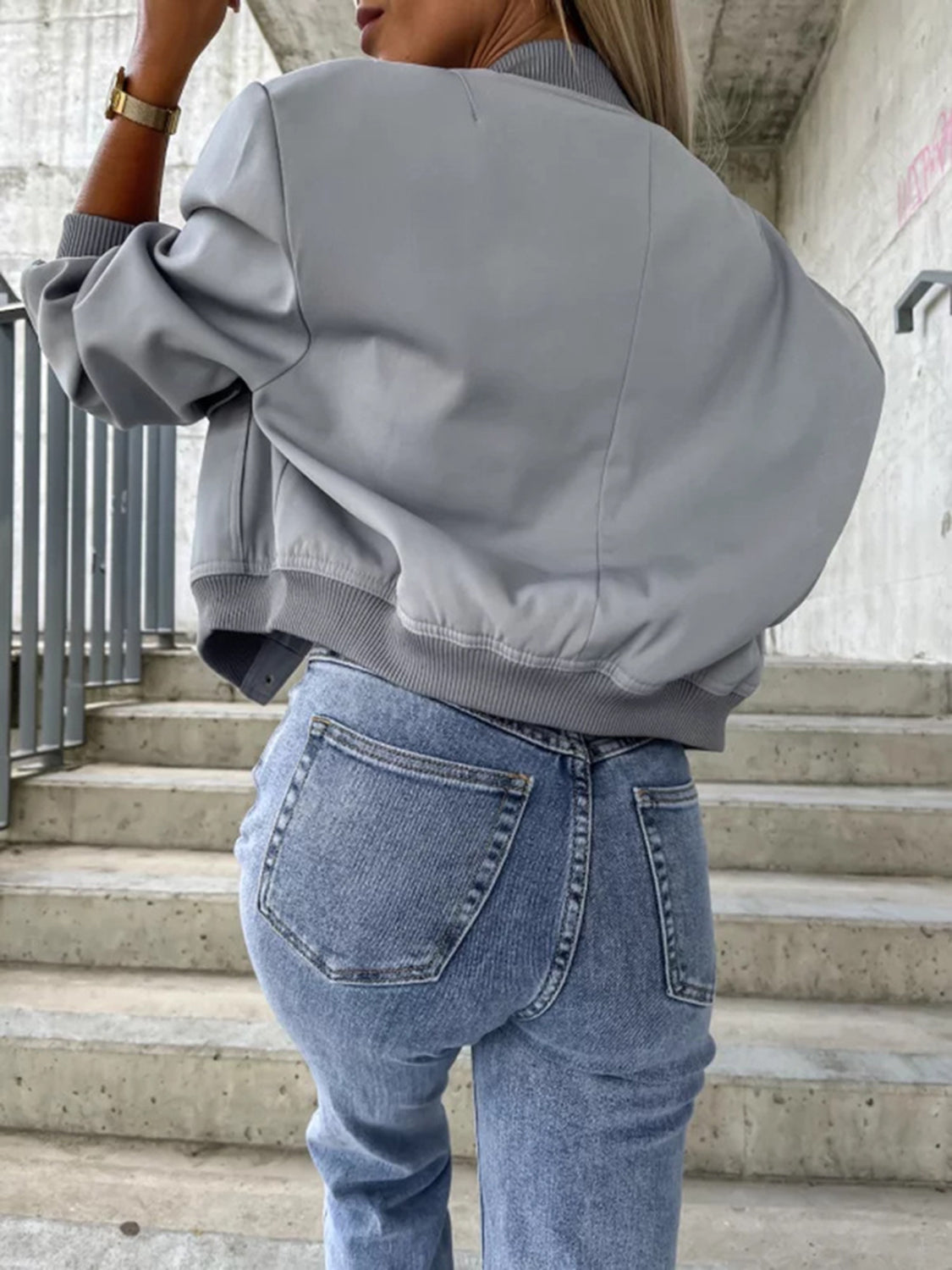 Baseball Collar Dropped Shoulder Jacket - Cowaa