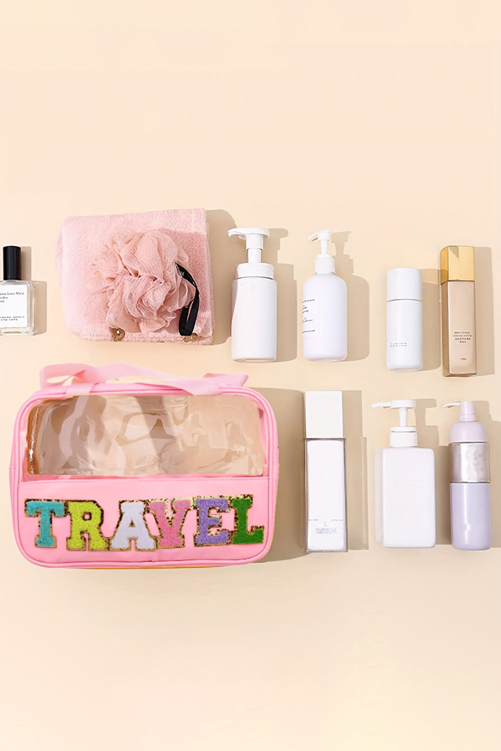 Travel Chenille Letter Clear PVC Makeup Bag - Cowaa