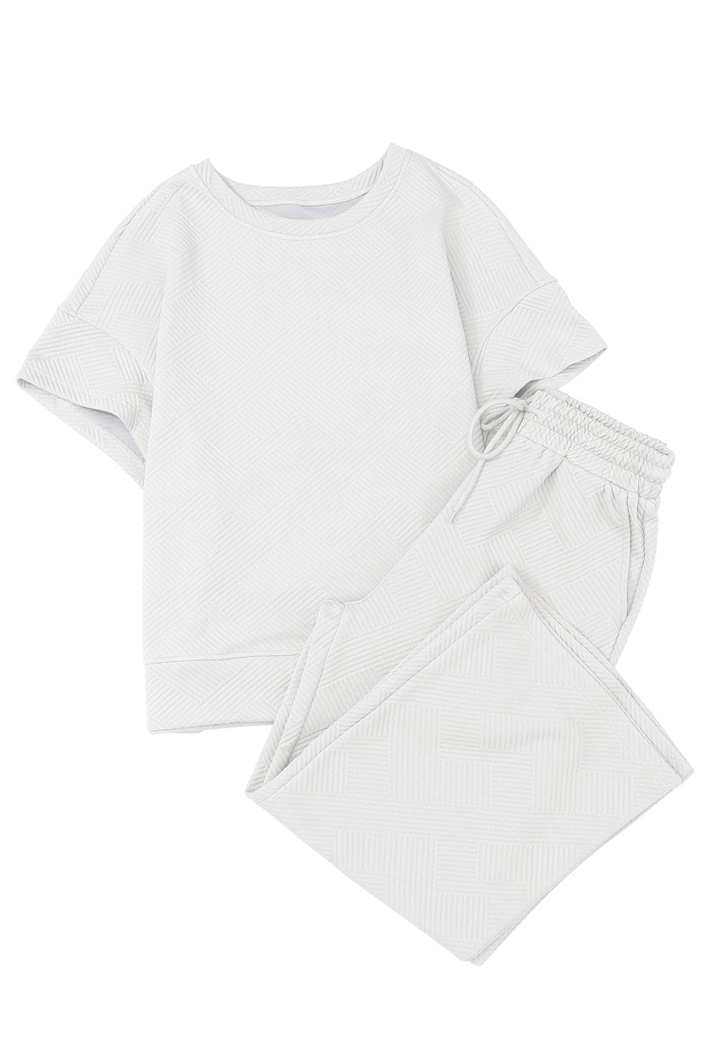 Navy Blue Textured Loose Fit T Shirt and Drawstring Pants Set - Cowaa