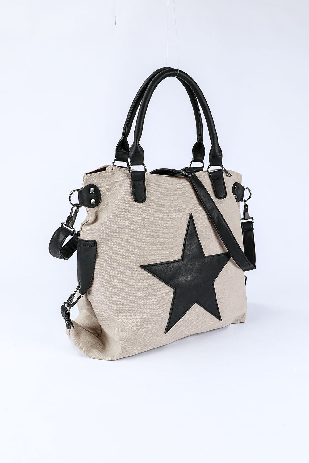 Beige Star Canvas Tote Bag - Cowaa