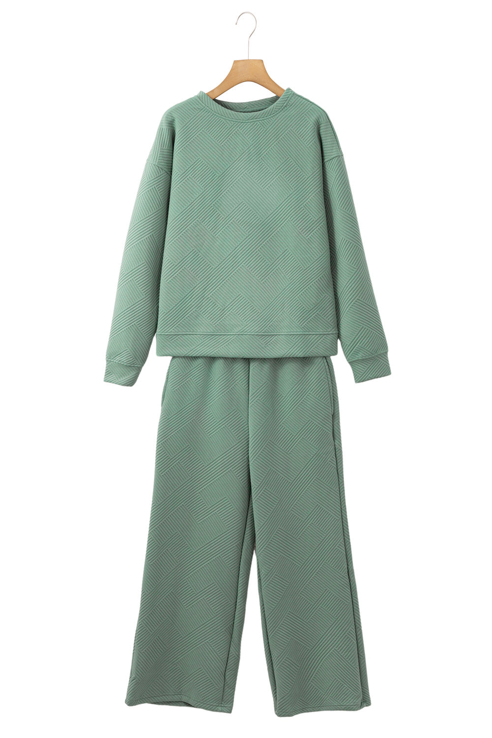 Strawberry Pink Textured Loose Slouchy Long Sleeve Top and Pants Set - Cowaa