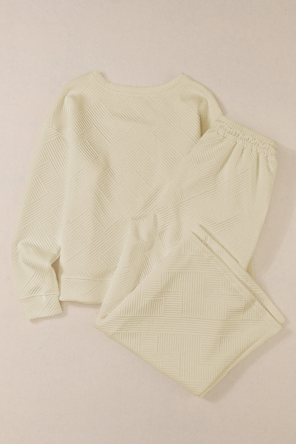 Strawberry Pink Textured Loose Slouchy Long Sleeve Top and Pants Set - Cowaa