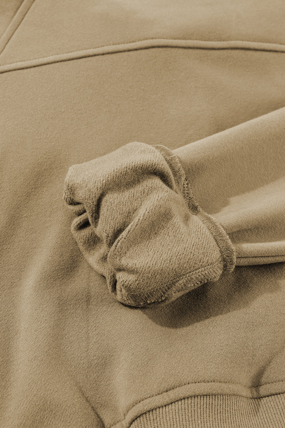 Brown Zip Up Stand Collar Thumbhole Sleeve Sweatshirt - Cowaa