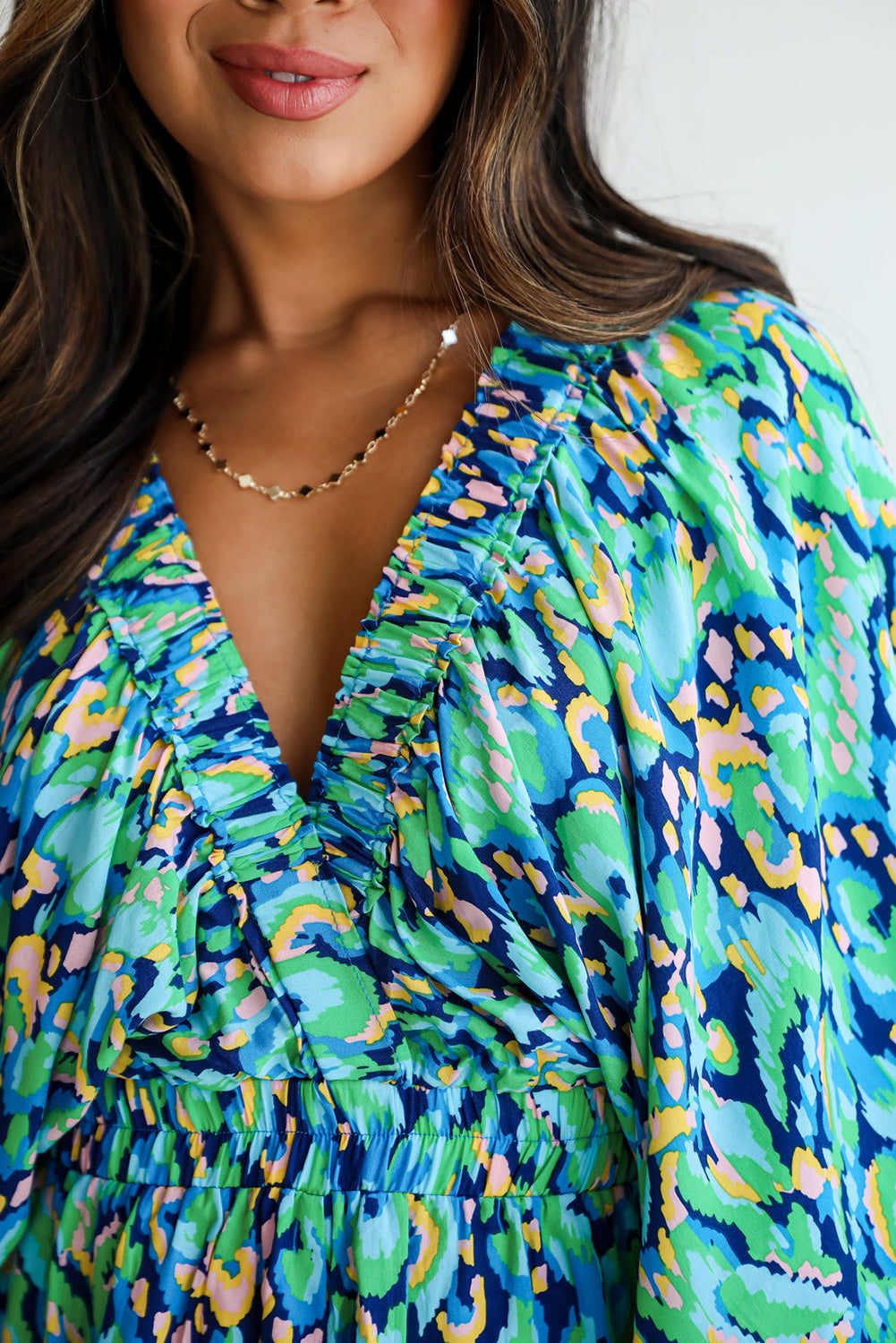 Abstract Print Dolman Sleeve V Neck High Waist Romper