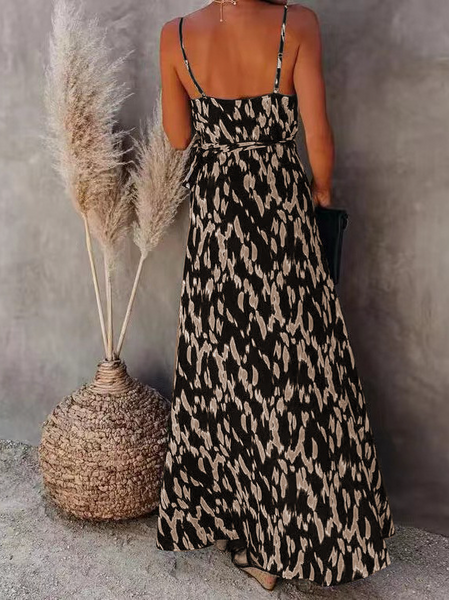 Printed Maxi Dress w/ Skinny Straps - Cowaa