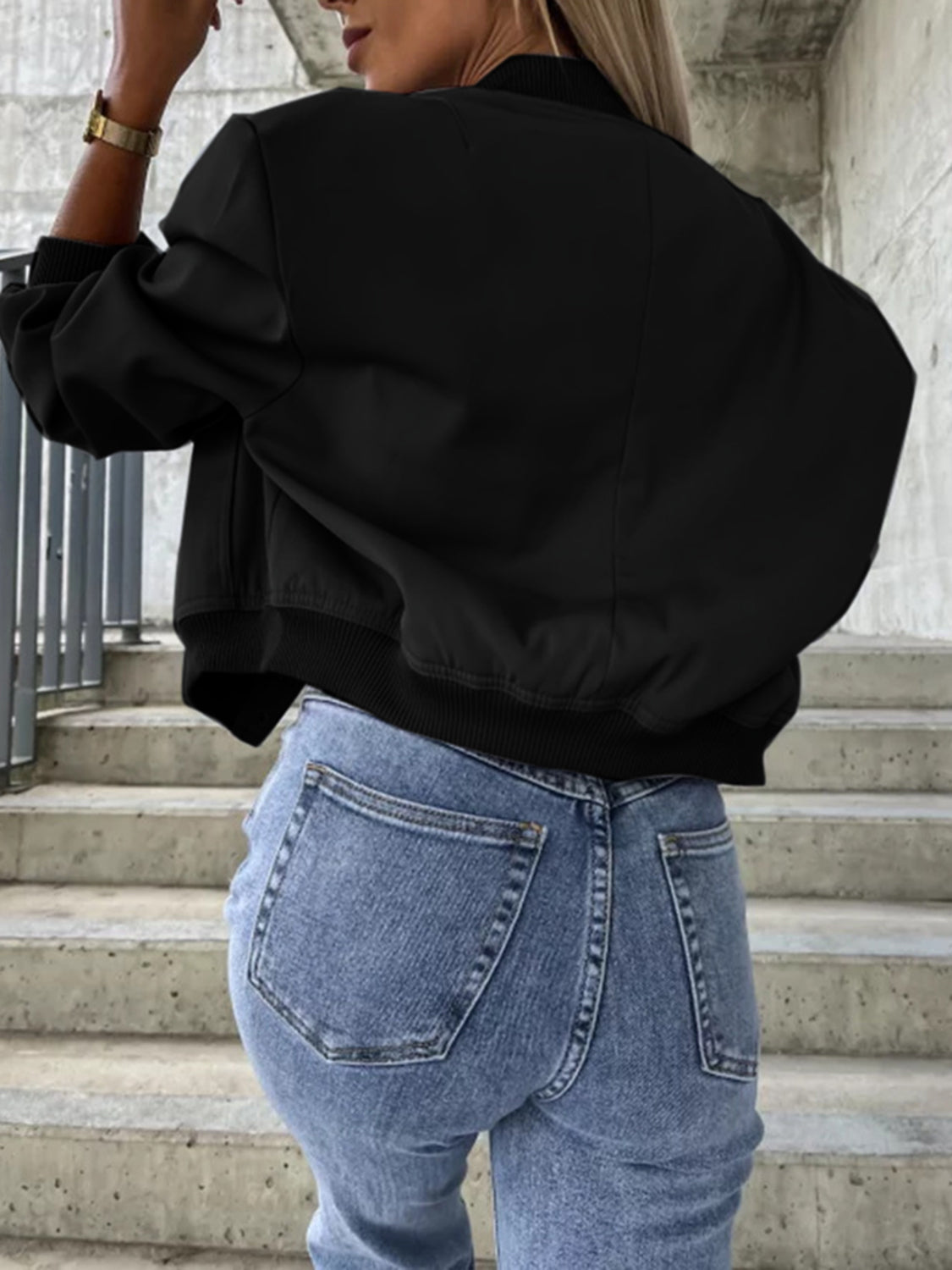 Baseball Collar Dropped Shoulder Jacket - Cowaa