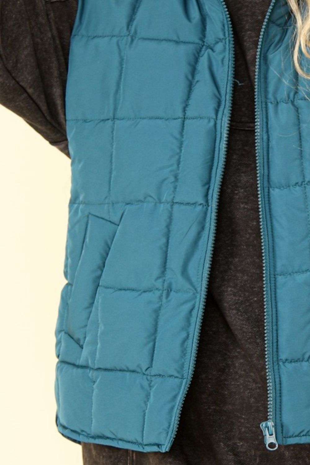 Sea Foam Zip Up Puffer Padded Vest - Cowaa