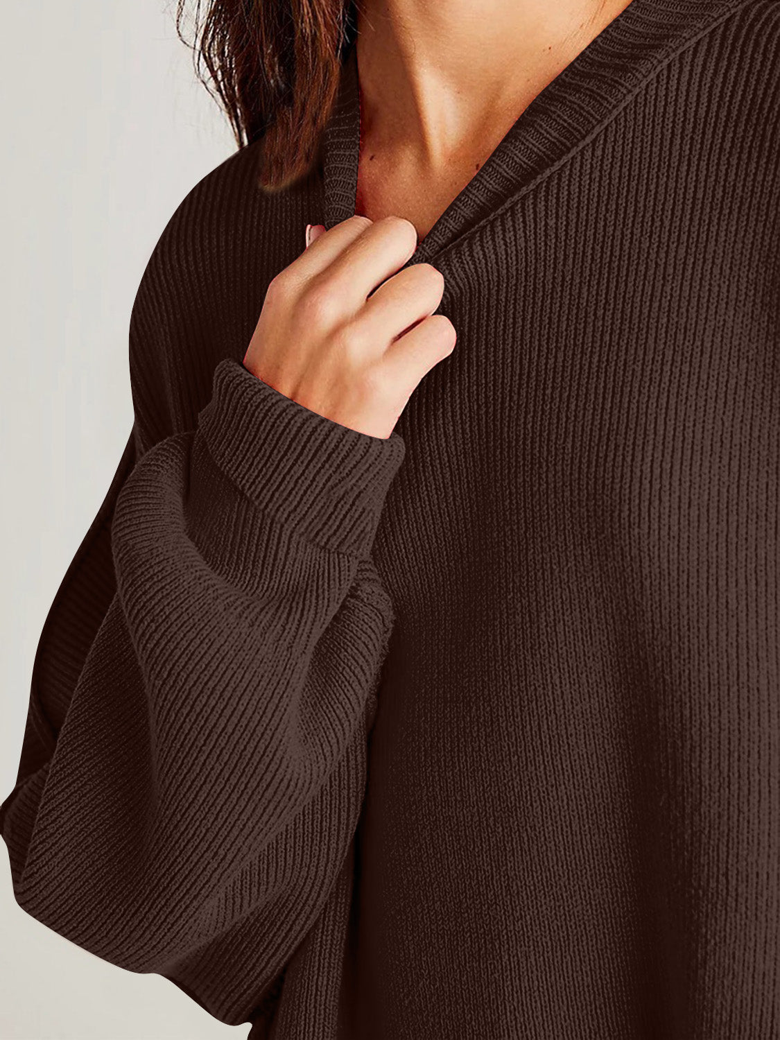 Double Take Side Slit Round Neck Long Sleeve Sweater - Cowaa