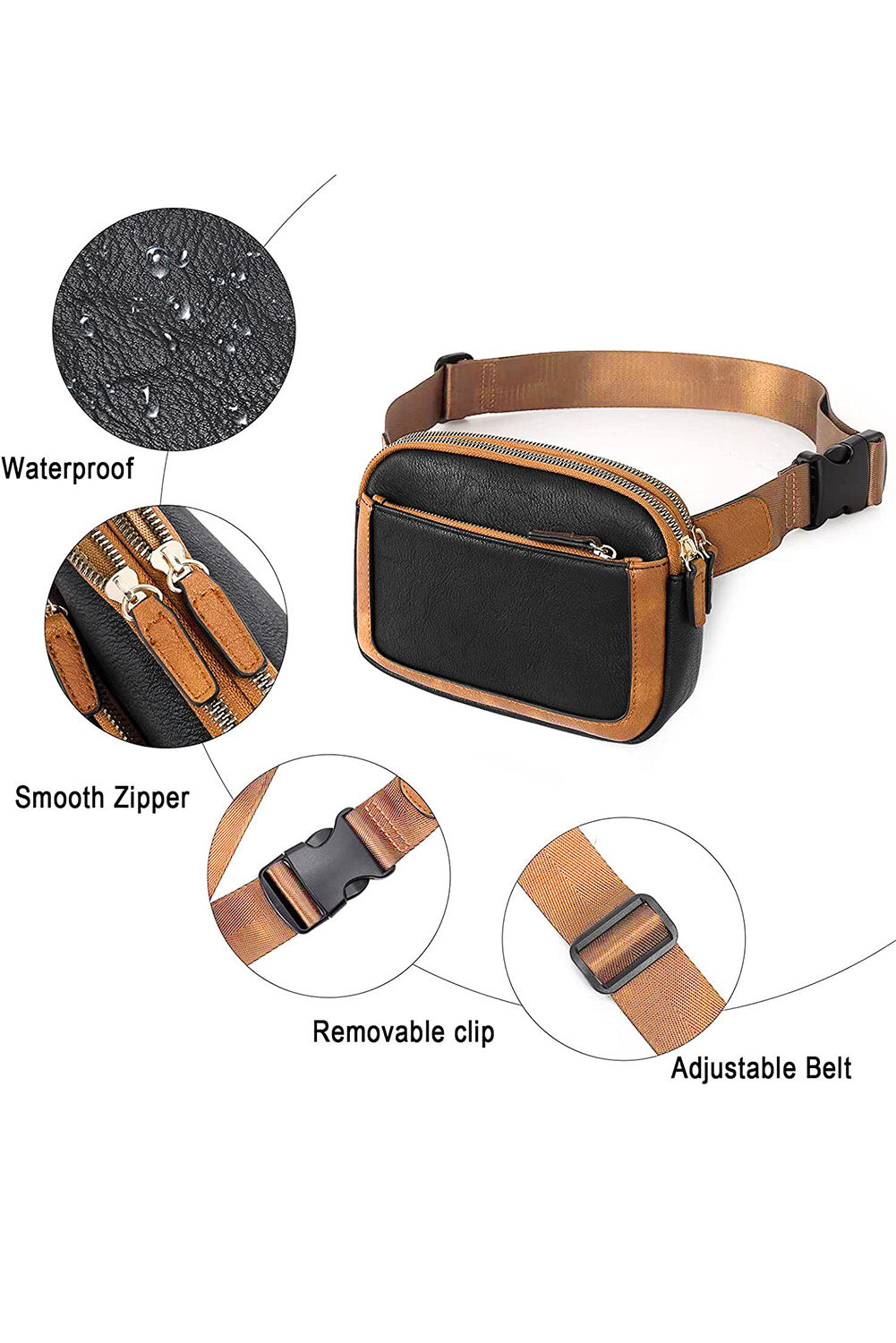 Black Adjustable Strap Mini PU Leather Crossbody Bag - Cowaa