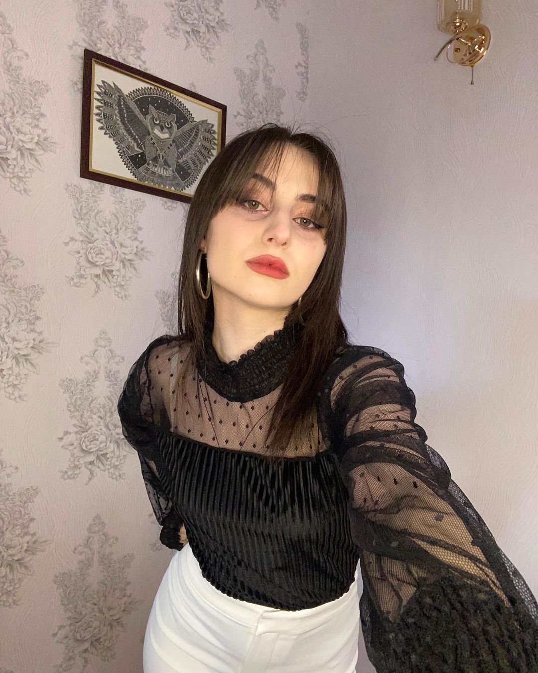 Sheer Dotty Puff Sleeve Ribbed Velvet Bodysuit - Cowaa