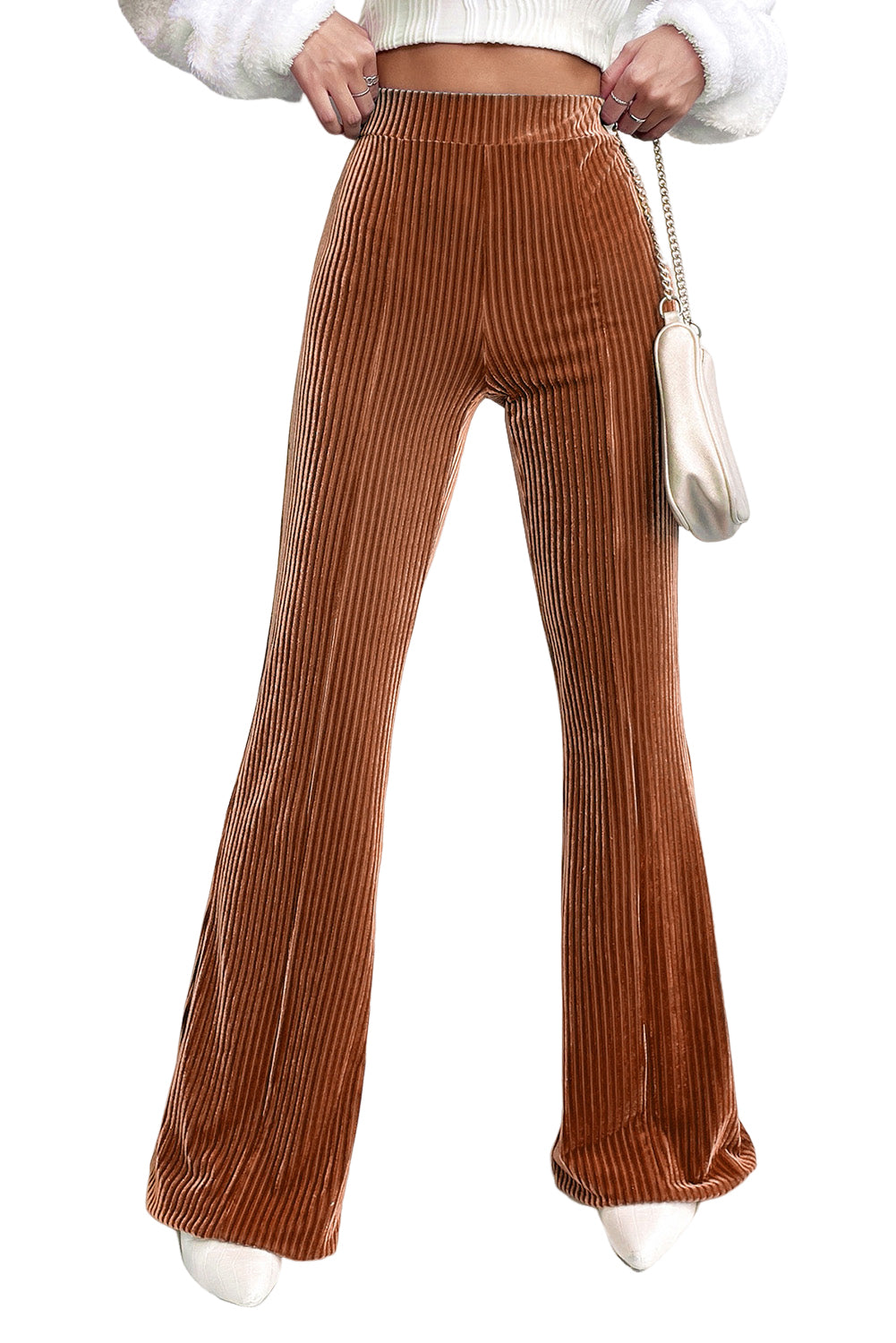 High Waist Corduroy Flare Pants - Cowaa