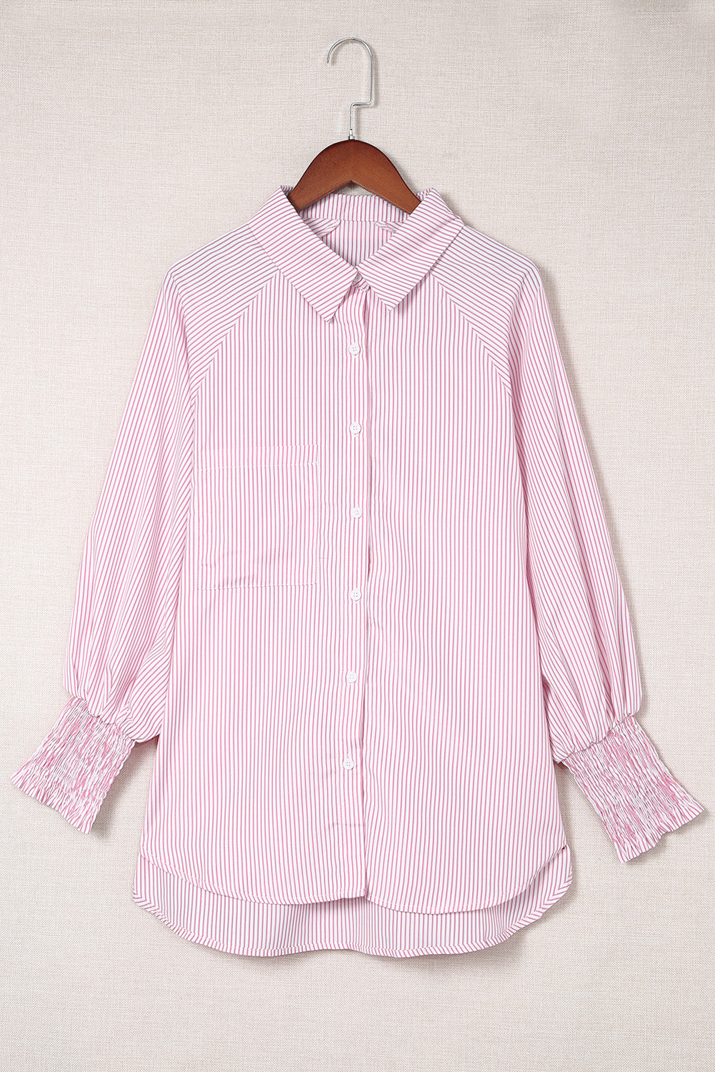 Black Striped Casual Shirred Cuffs Shirt - Cowaa