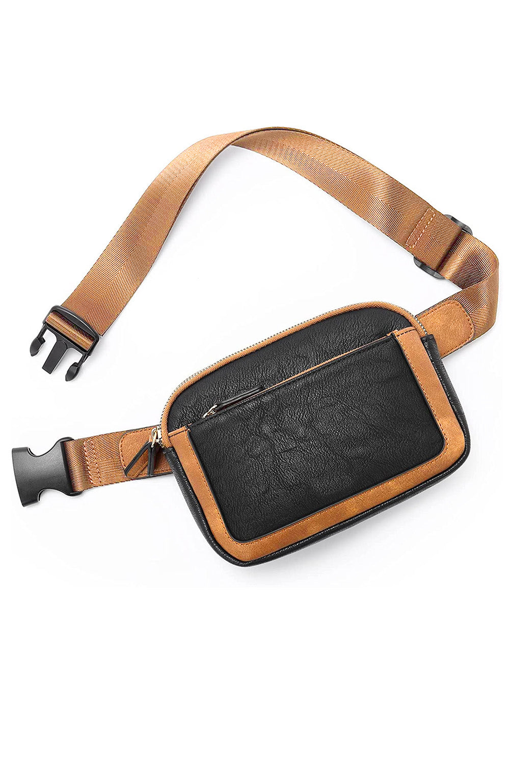 Black Adjustable Strap Mini PU Leather Crossbody Bag - Cowaa