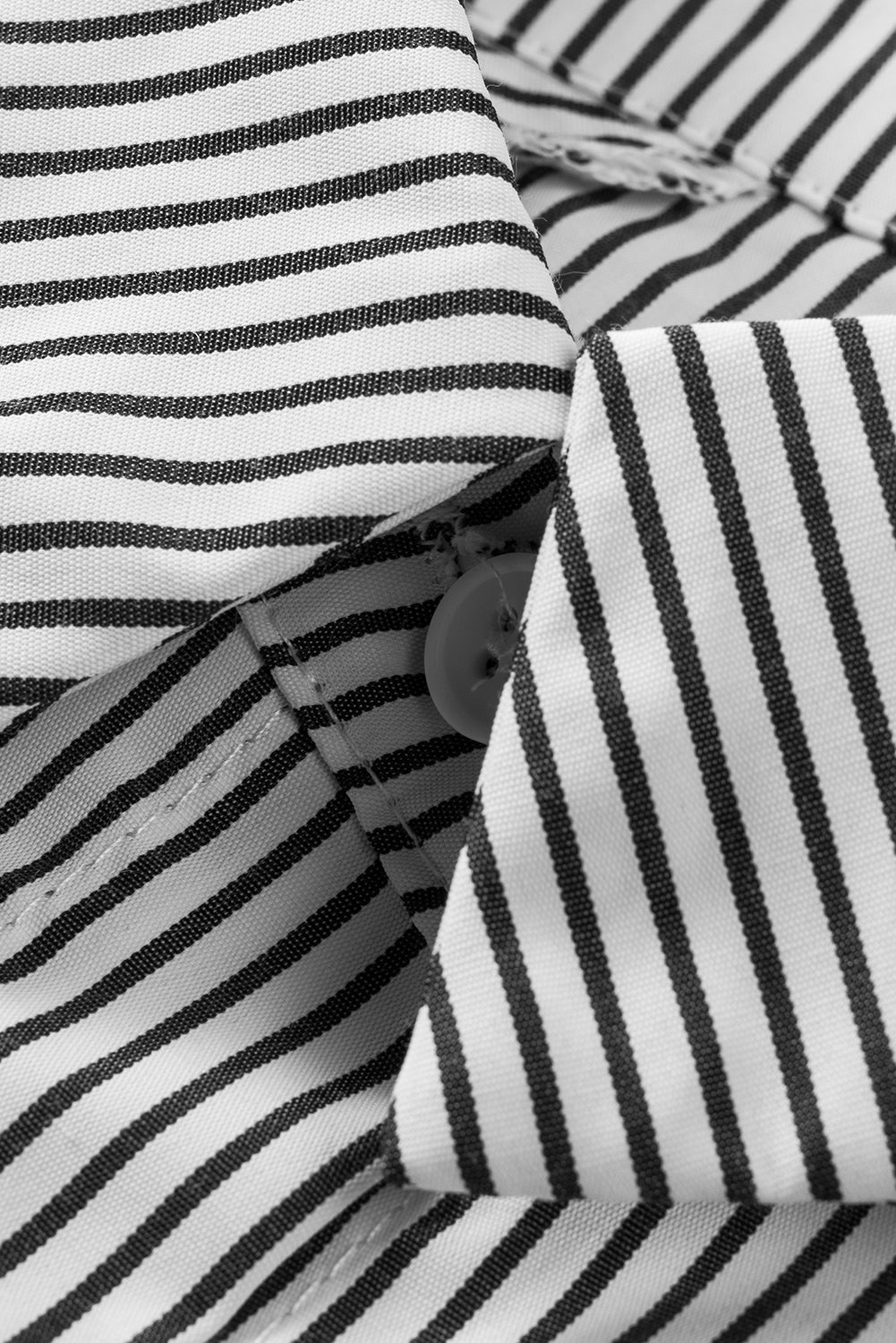 Black Striped Casual Shirred Cuffs Shirt - Cowaa