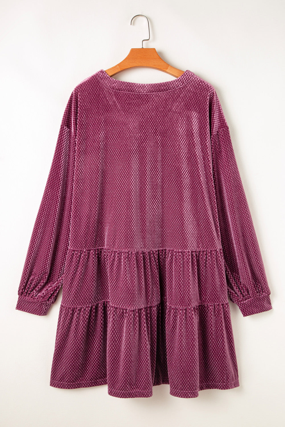 Meadow Mauve Plus Size Textured Velvet Tiered Buttons Tiered Dress - Cowaa