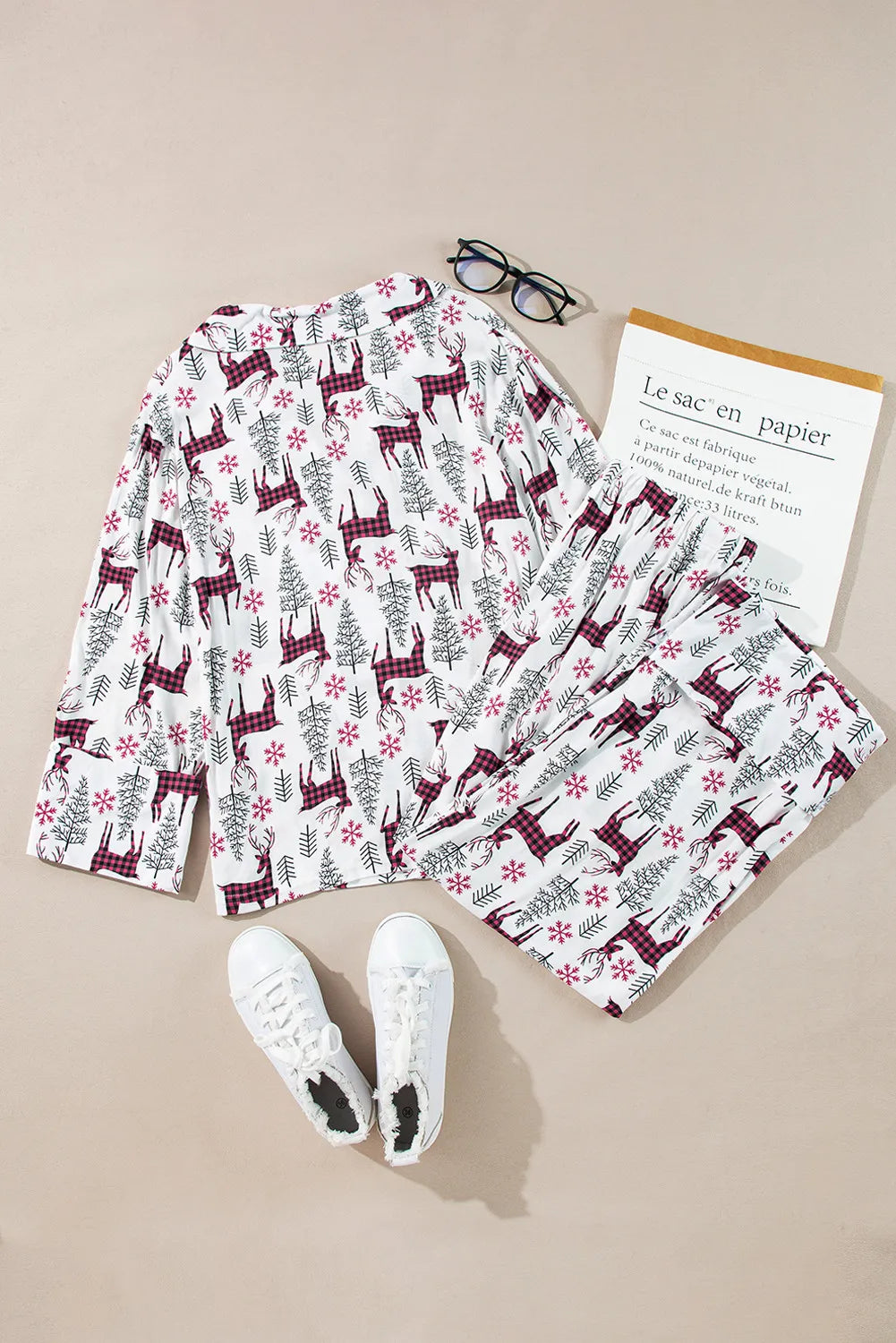 Printed Long Sleeve Top and Drawstring Pants Lounge Set - Cowaa