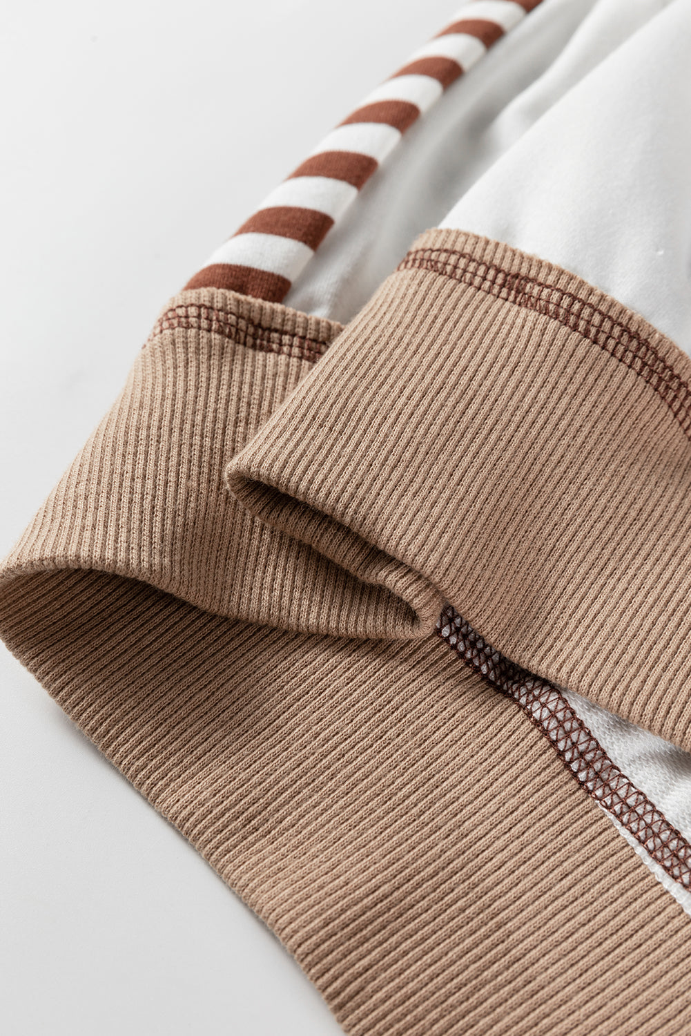 Brown Stripe Colorblock Patchwork Contrast Stitching Oversize Sweatshirt - Cowaa