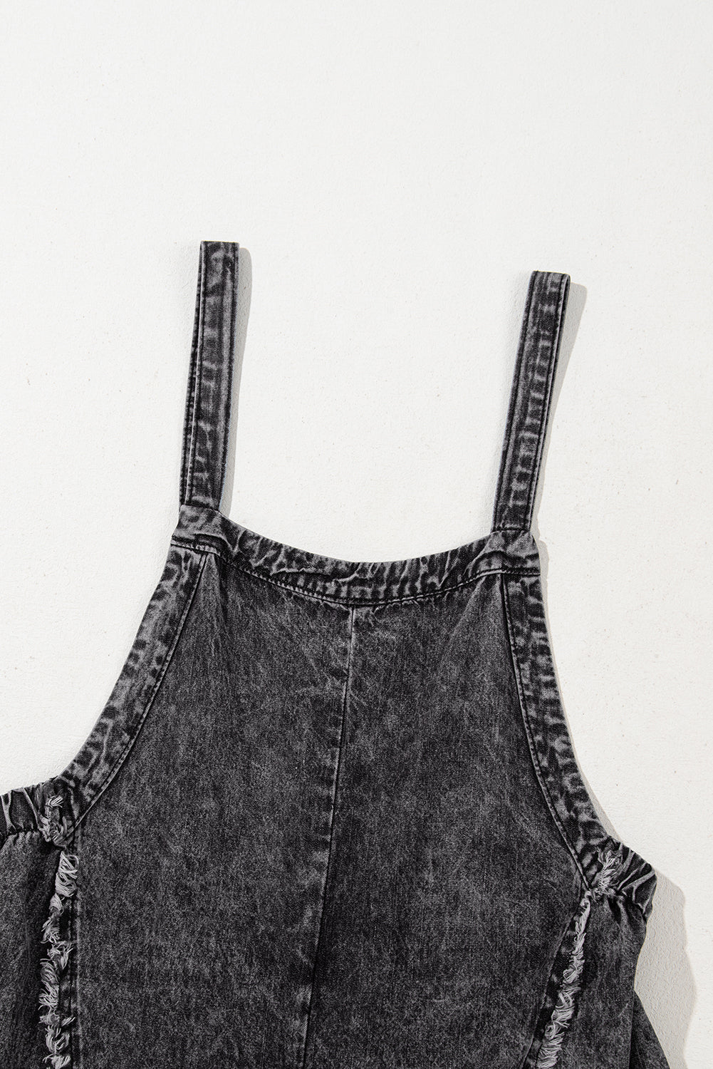 Blue Light Wash Frayed Exposed Seam Wide Leg Denim Overalls - Cowaa