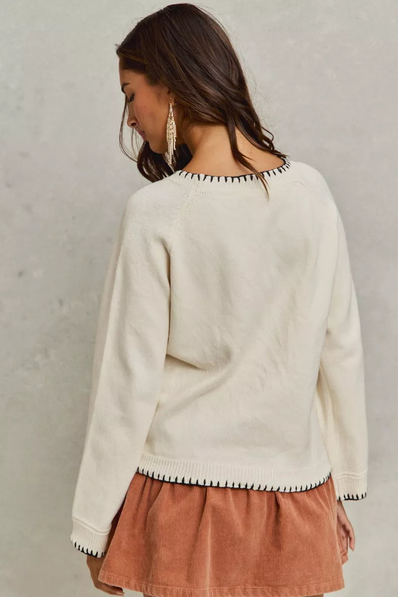 SO ME Horse Knit Sweater Top with Blanket Stitch.