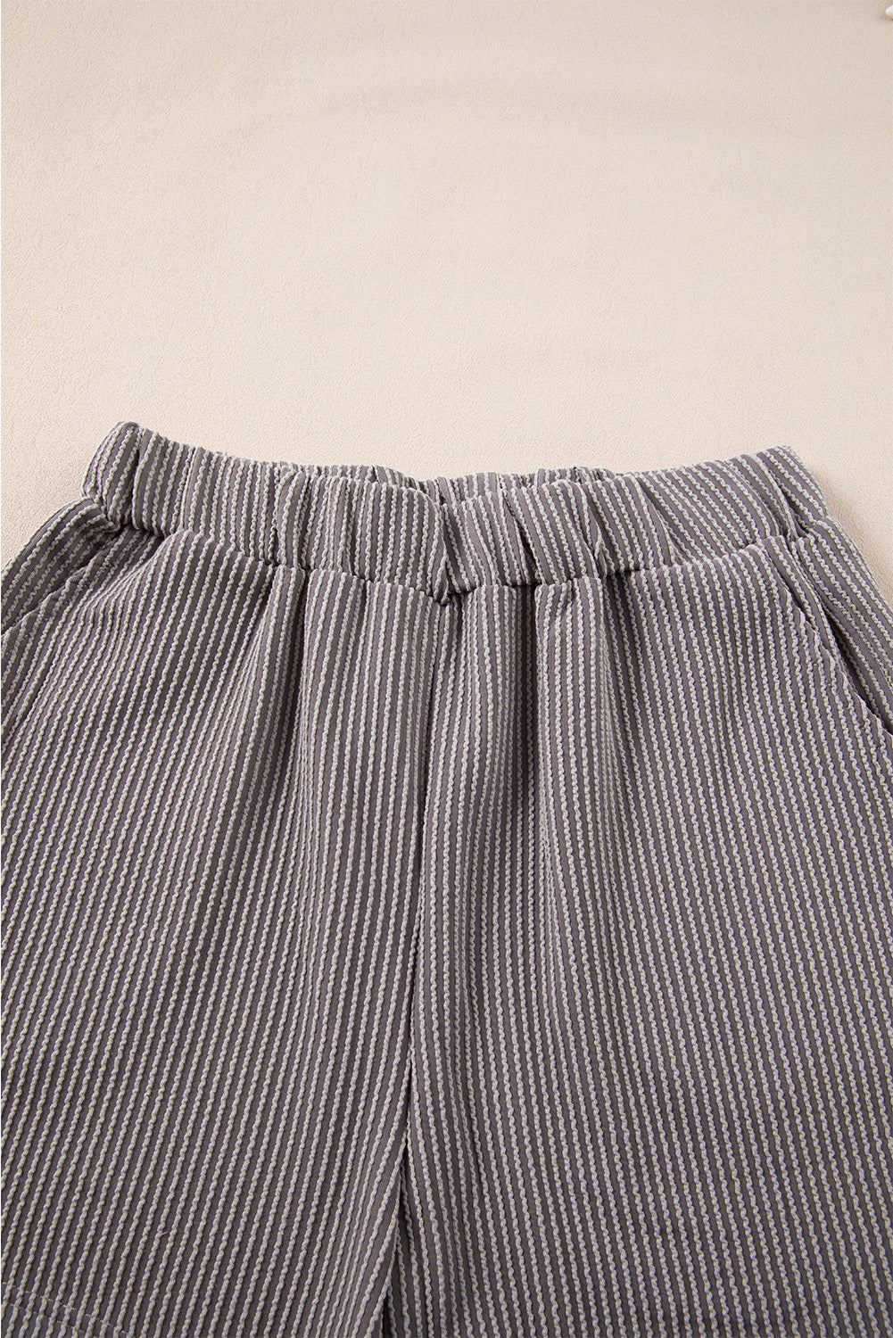 Medium Grey Corded Sleeveless Top and Pocketed Shorts Set - Cowaa