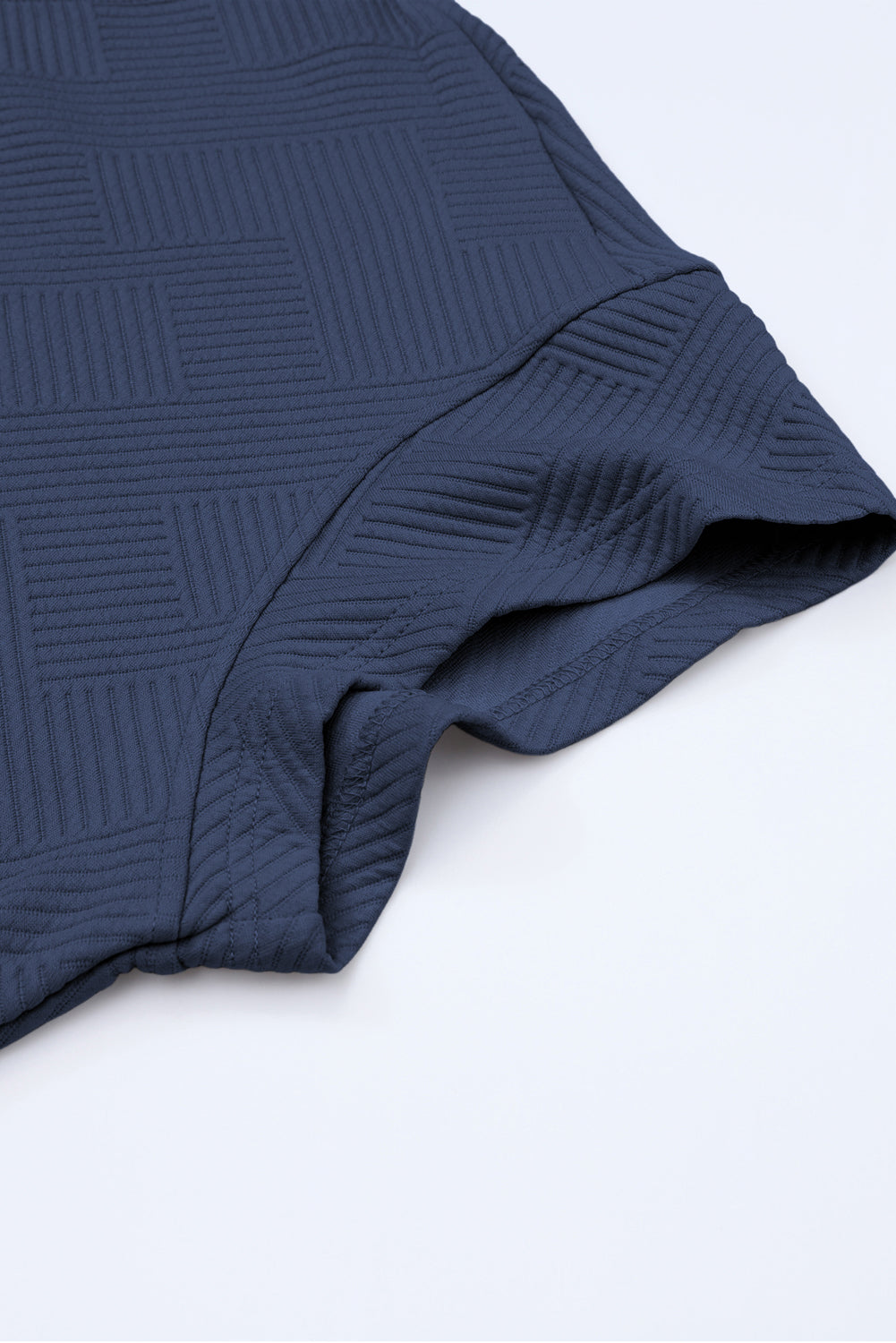 Navy Blue Textured Loose Fit T Shirt and Drawstring Pants Set - Cowaa