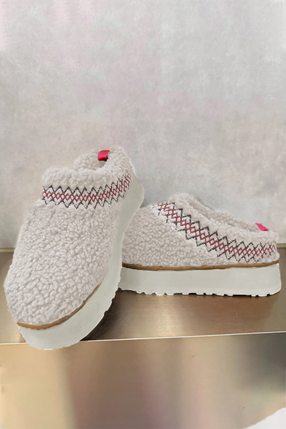 White Suede Contrast Print Plush Platform Snow Boots - Cowaa