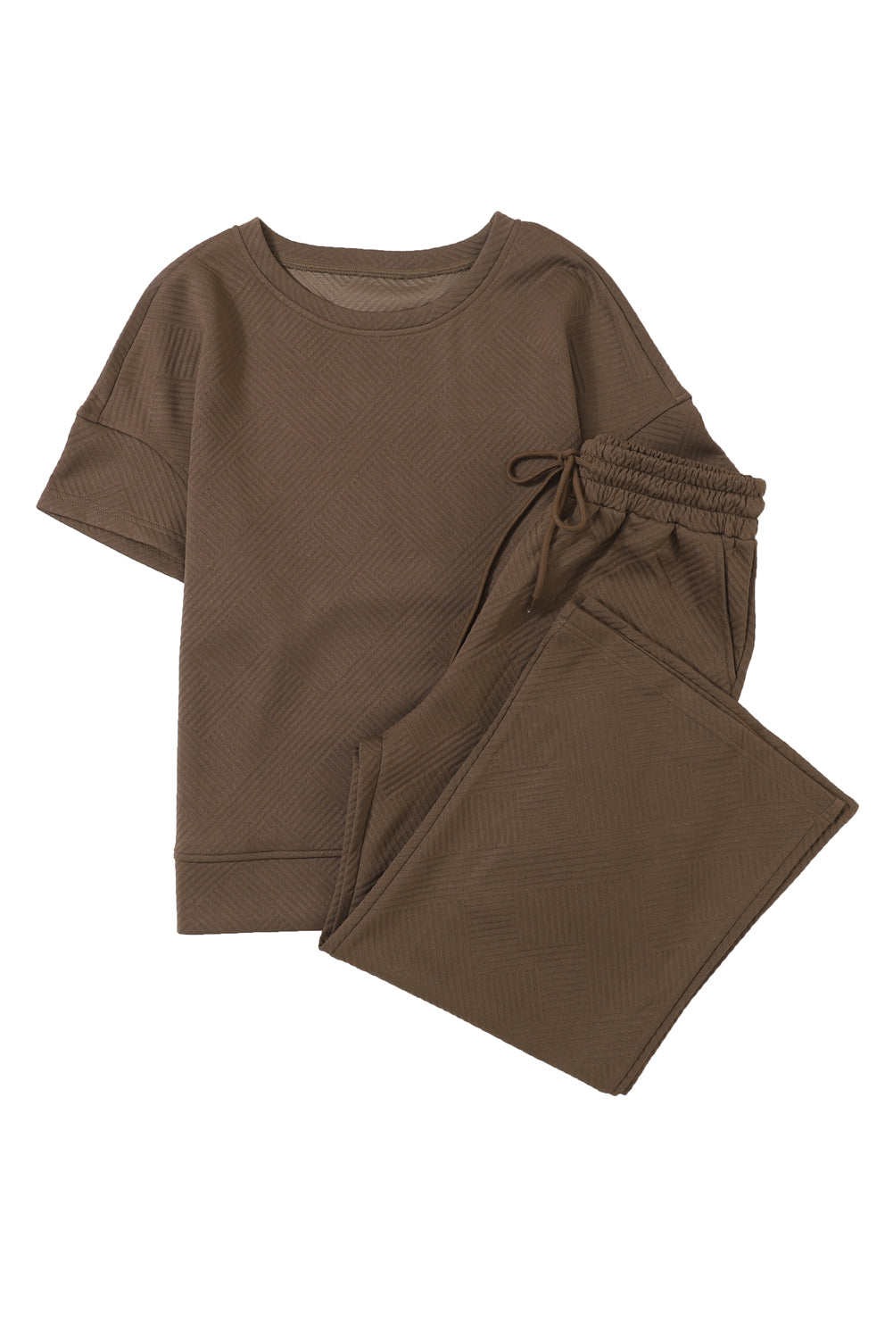 Navy Blue Textured Loose Fit T Shirt and Drawstring Pants Set - Cowaa