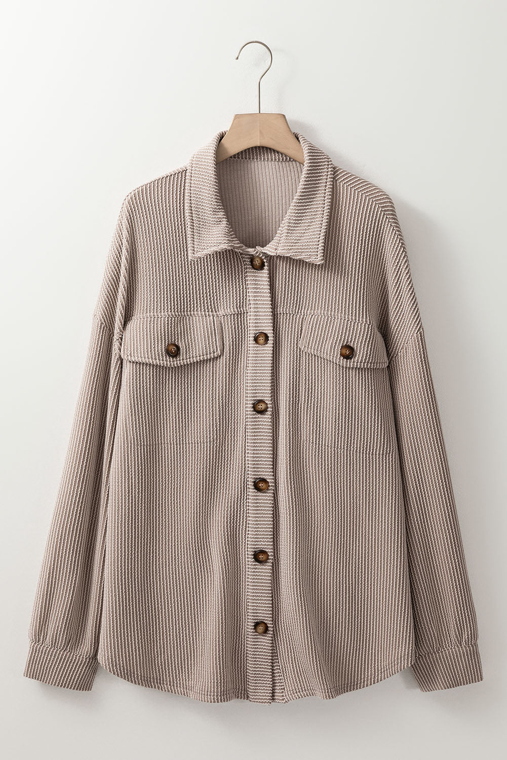 Smoke Gray Solid Corded Drop Shoulder Plus Size Shacket - Cowaa