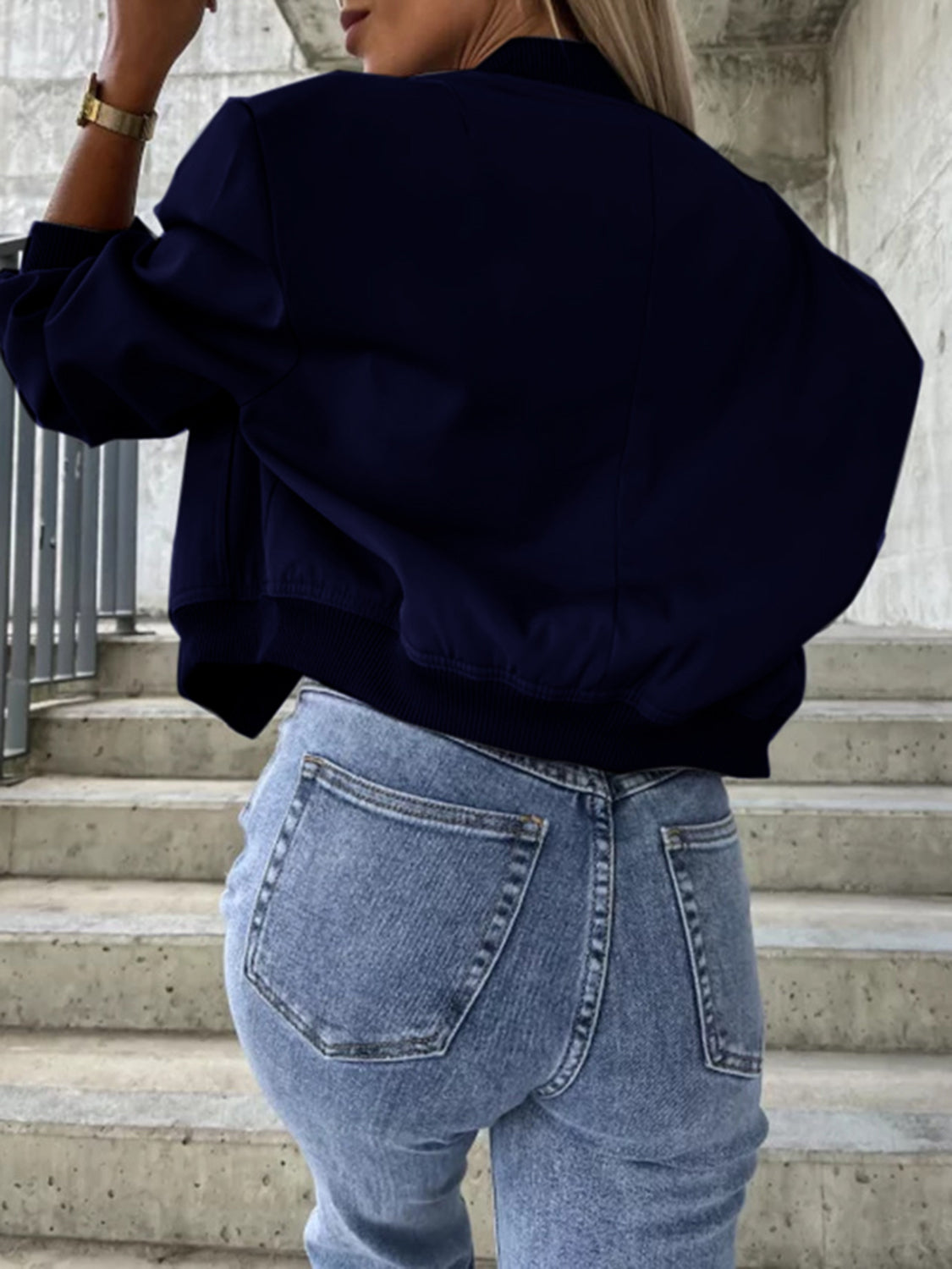 Baseball Collar Dropped Shoulder Jacket - Cowaa