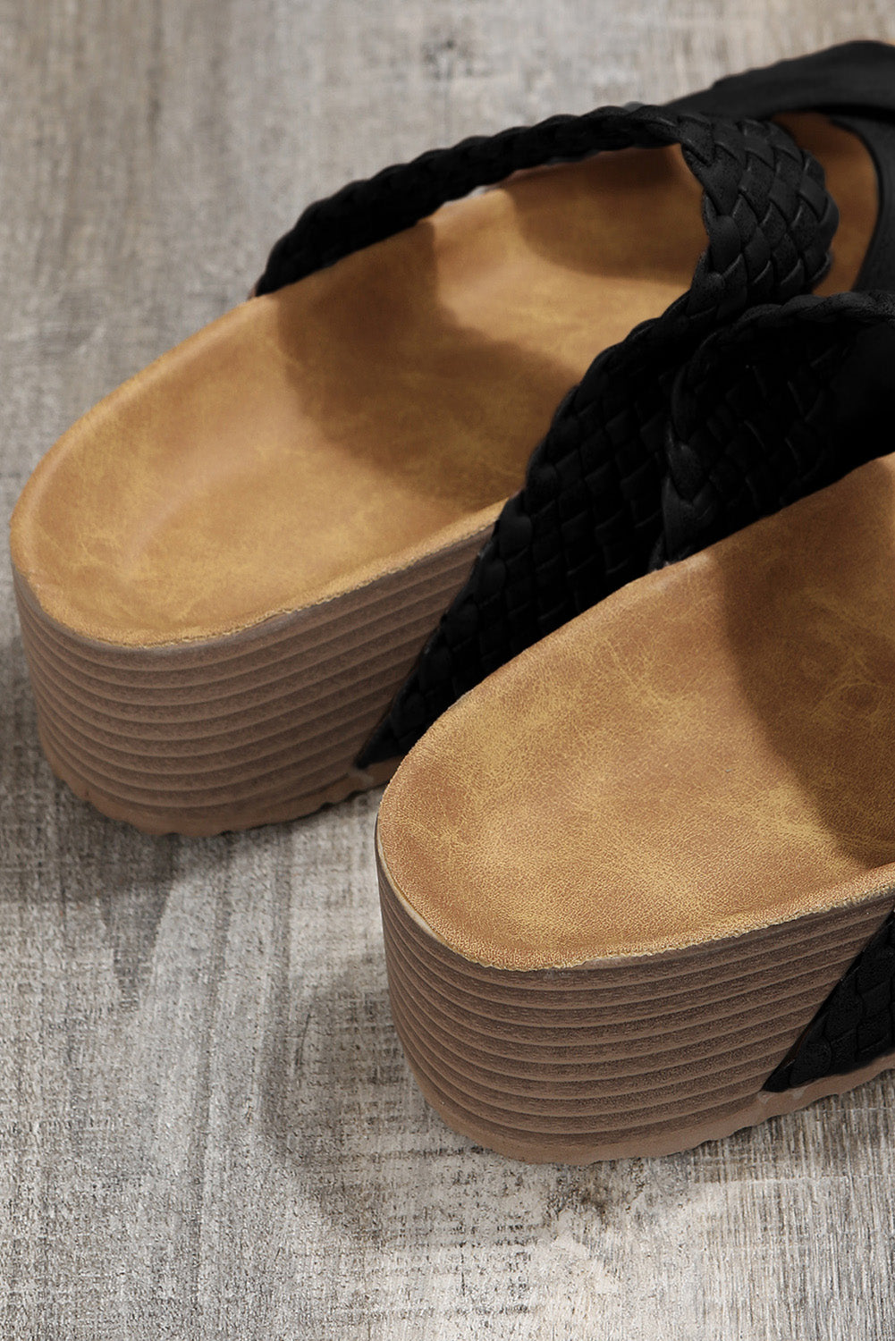 Beige Braided Detail Criss Cross Platform Sandals - Cowaa
