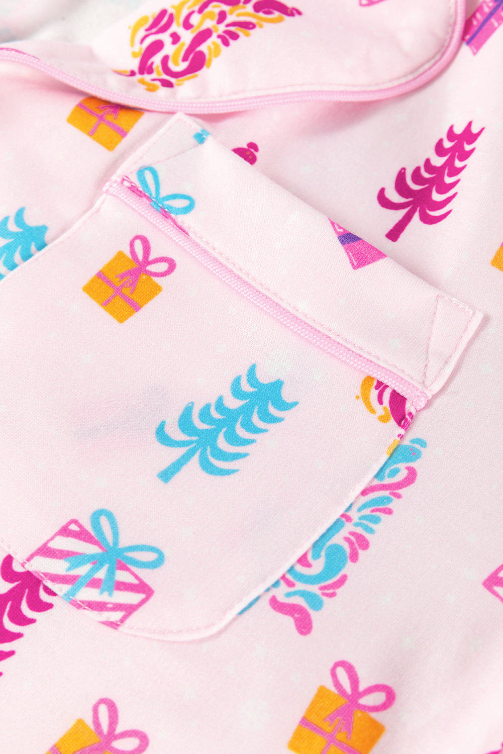 Pink Christmas Twinkle Tree Print Casual Shirt Sleep Dress