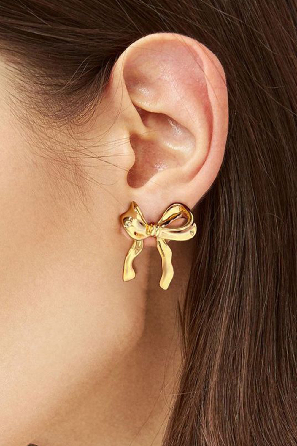 Gold Elegant Ribbon Bow Shape Stud Earrings - Cowaa