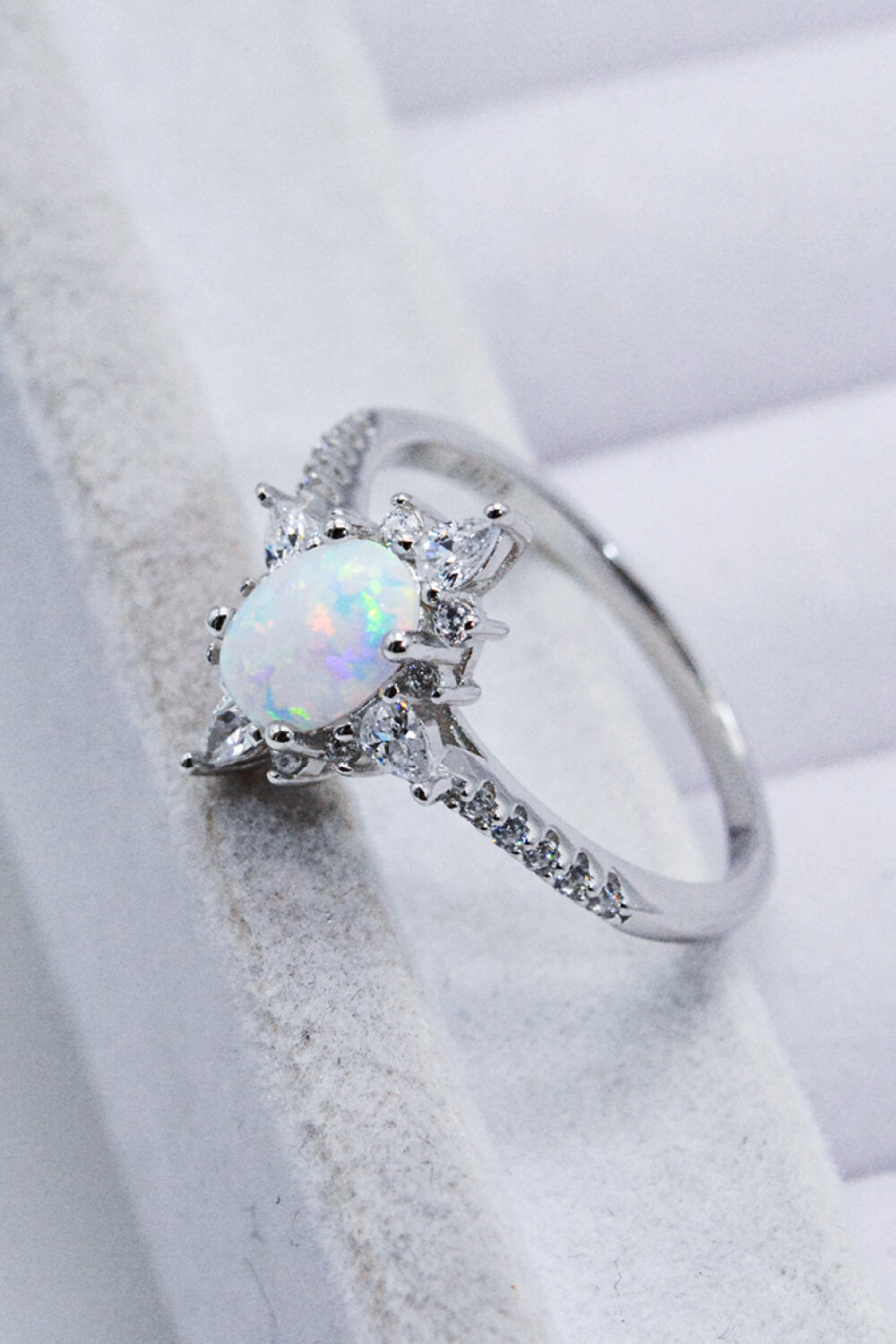 Platinum-Plated Opal and Zircon Ring - Cowaa